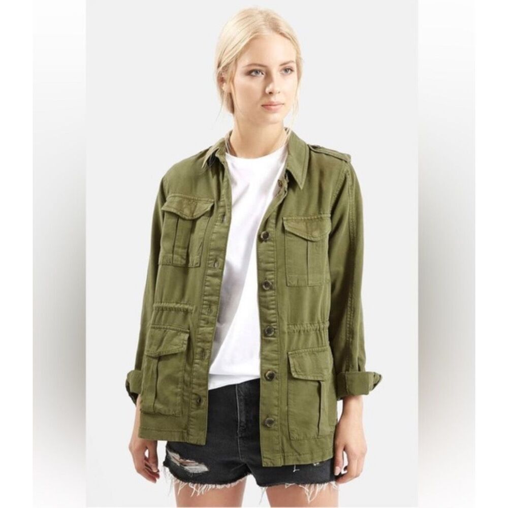 TopShop Women’s Elsa 4 Pockets Button Front Utility Jacket Army Green Size 2‎